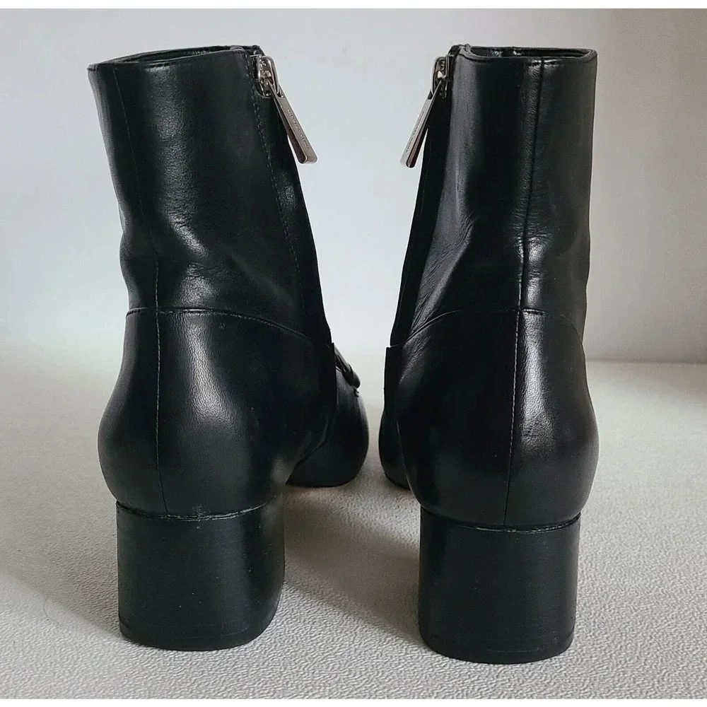 WOMENS' MICHAEL KORS CHAIN EMBELLISHED LEATHER ANKLE BOOTS BOOTIES BLACK SZ 6 M